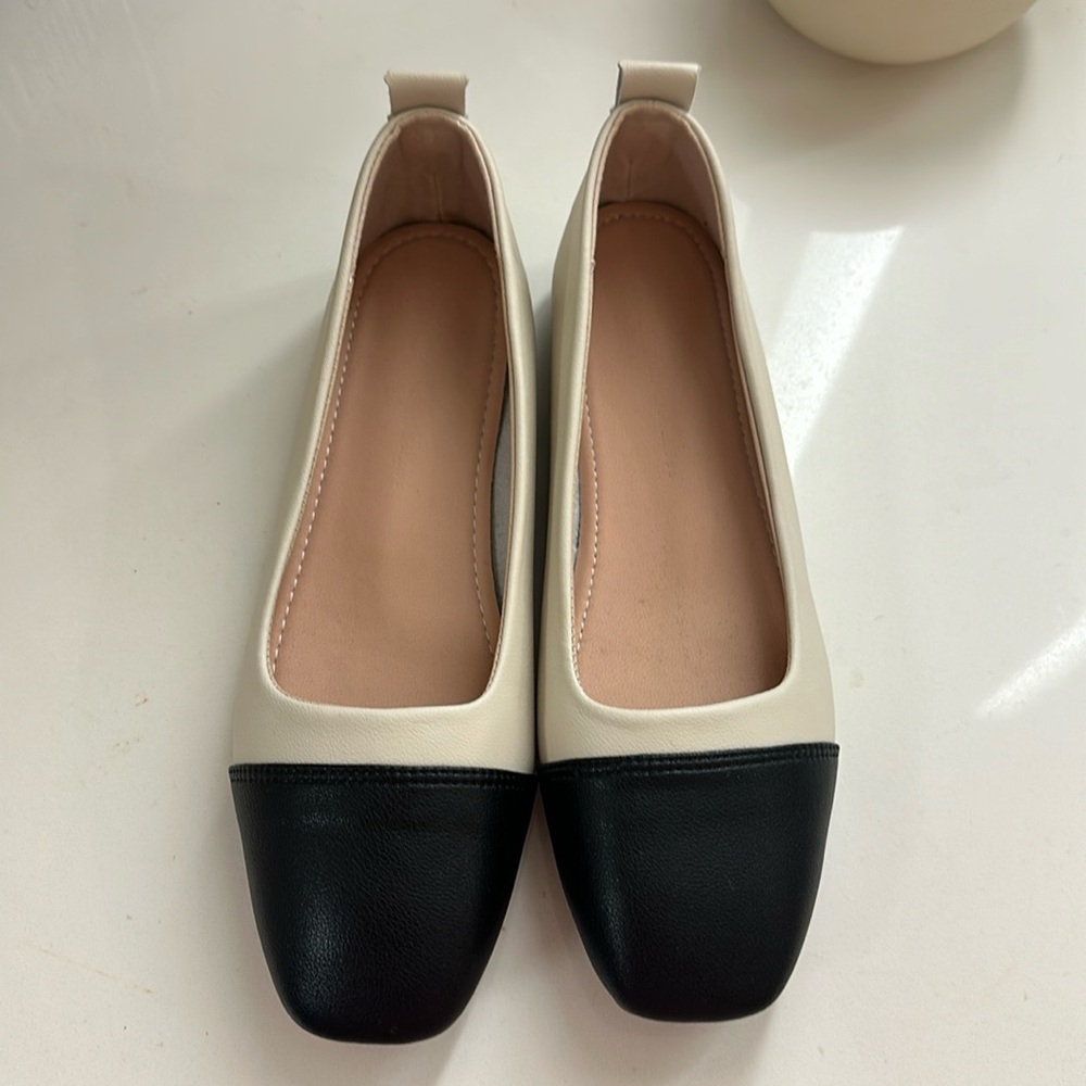 Cream & white squared toe ballet flats